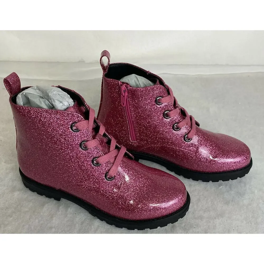 Tucker + Tate Glitter‎ Ankle Boots Shoes Maisie Bootie Pink Lace Up Sz 3M